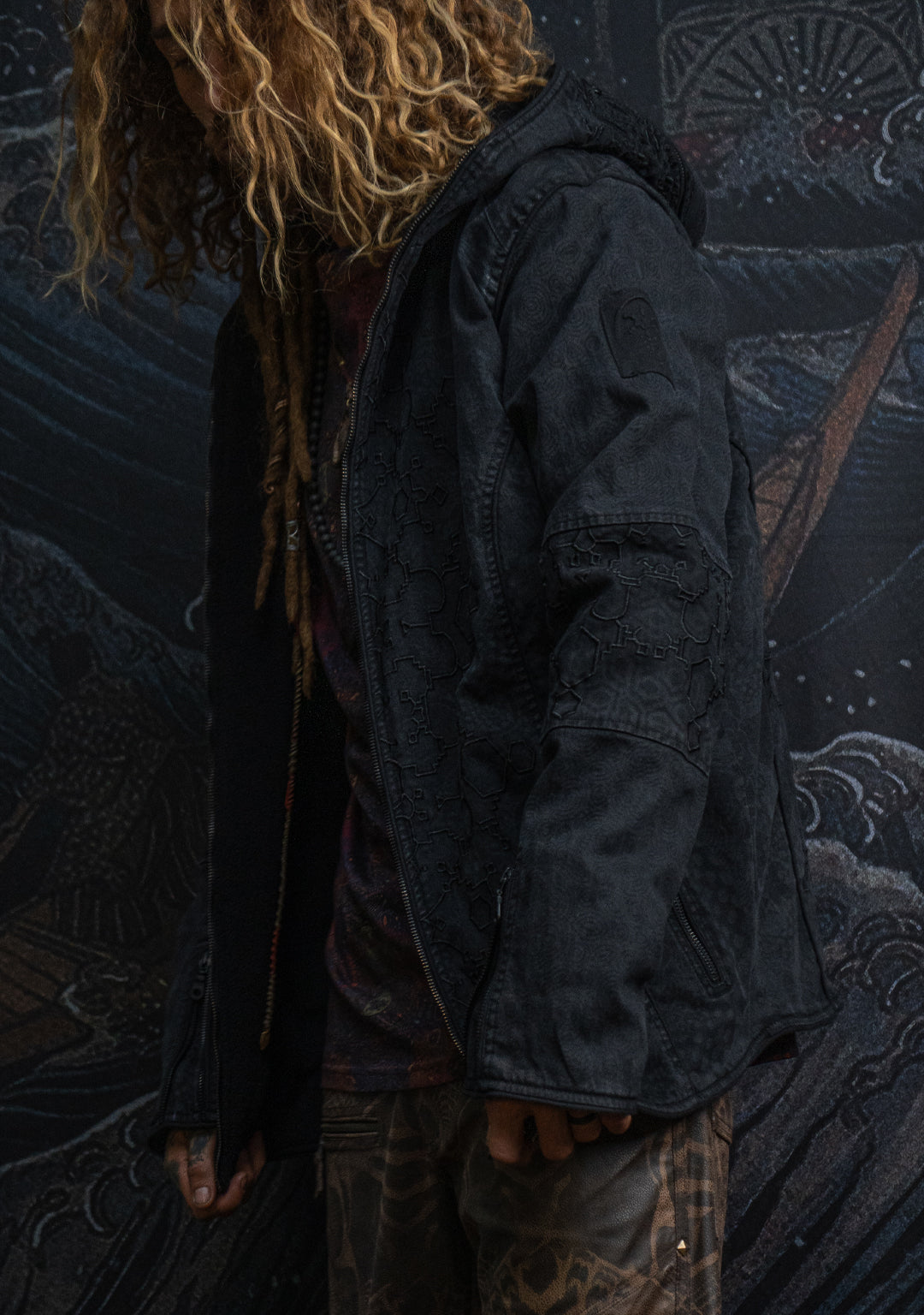 Jacket Men / Denim Stretchy Laser Print Digital Embroidery Stonewashed - DRAGONS IKARO